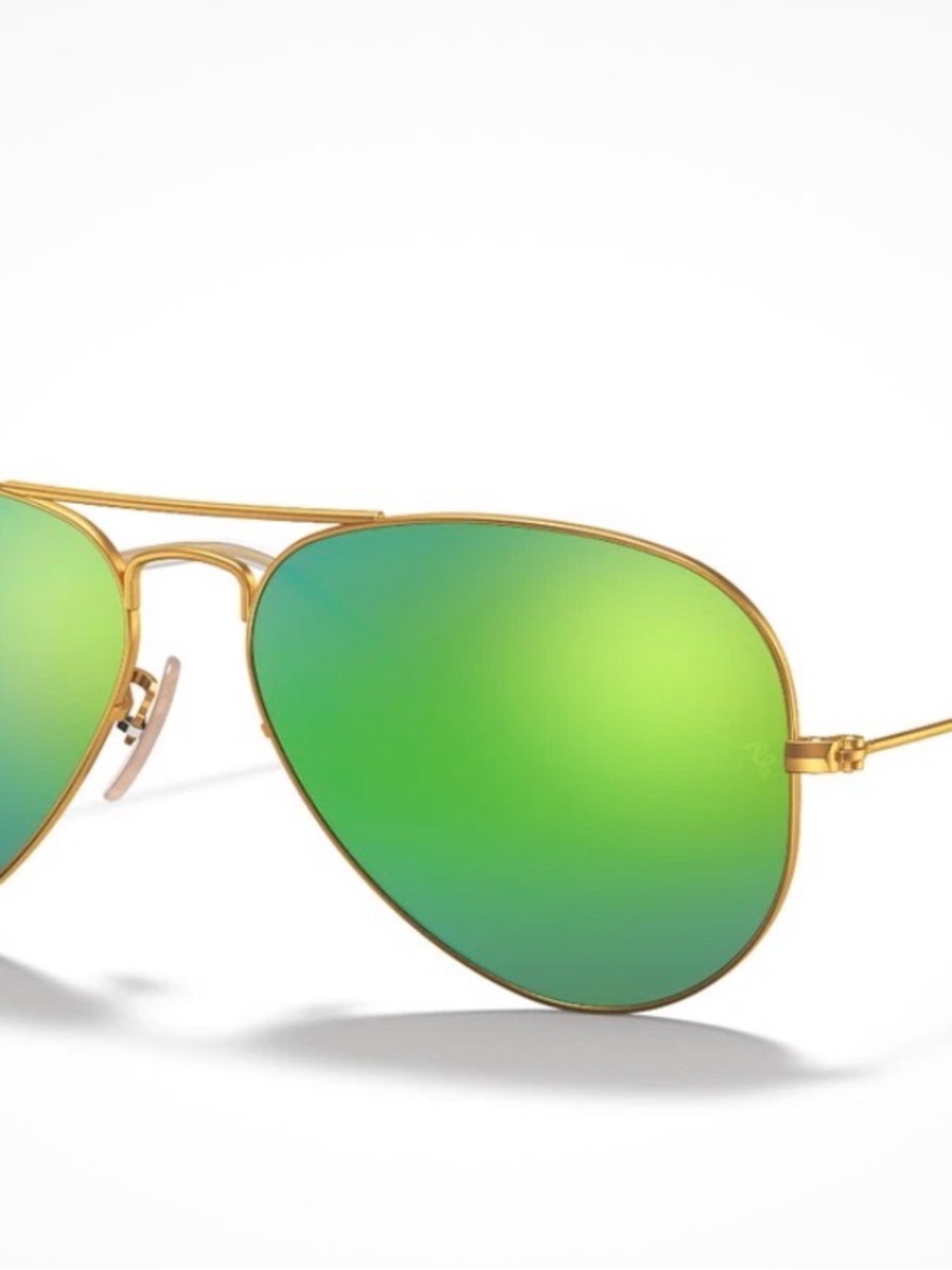 Ray-Ban Gold Frame Aviator Sunglasses with Green Mirrored Lenses